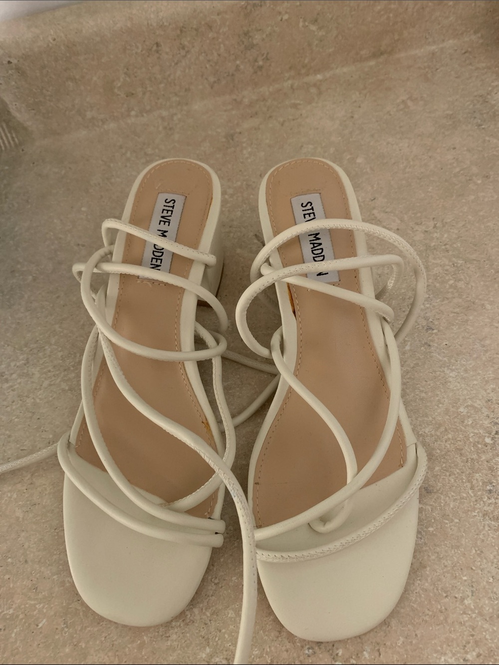 Steve Madden Cream Lace-Up Strappy Sandals